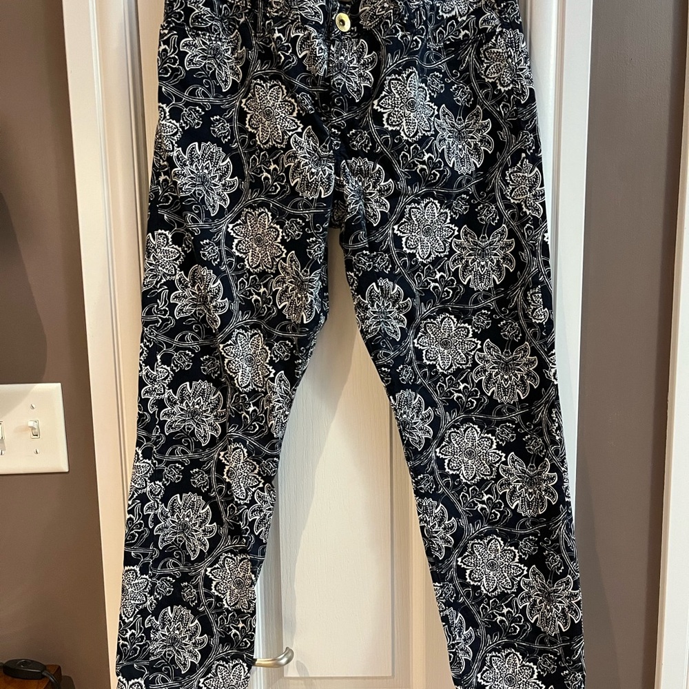 Banana Republic Floral Dark Navy and White Pants